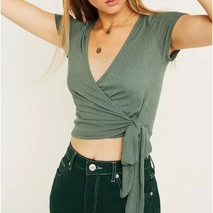 Urban Outfitters Project Social T Green Short Sleeve Bailey Wrap atop